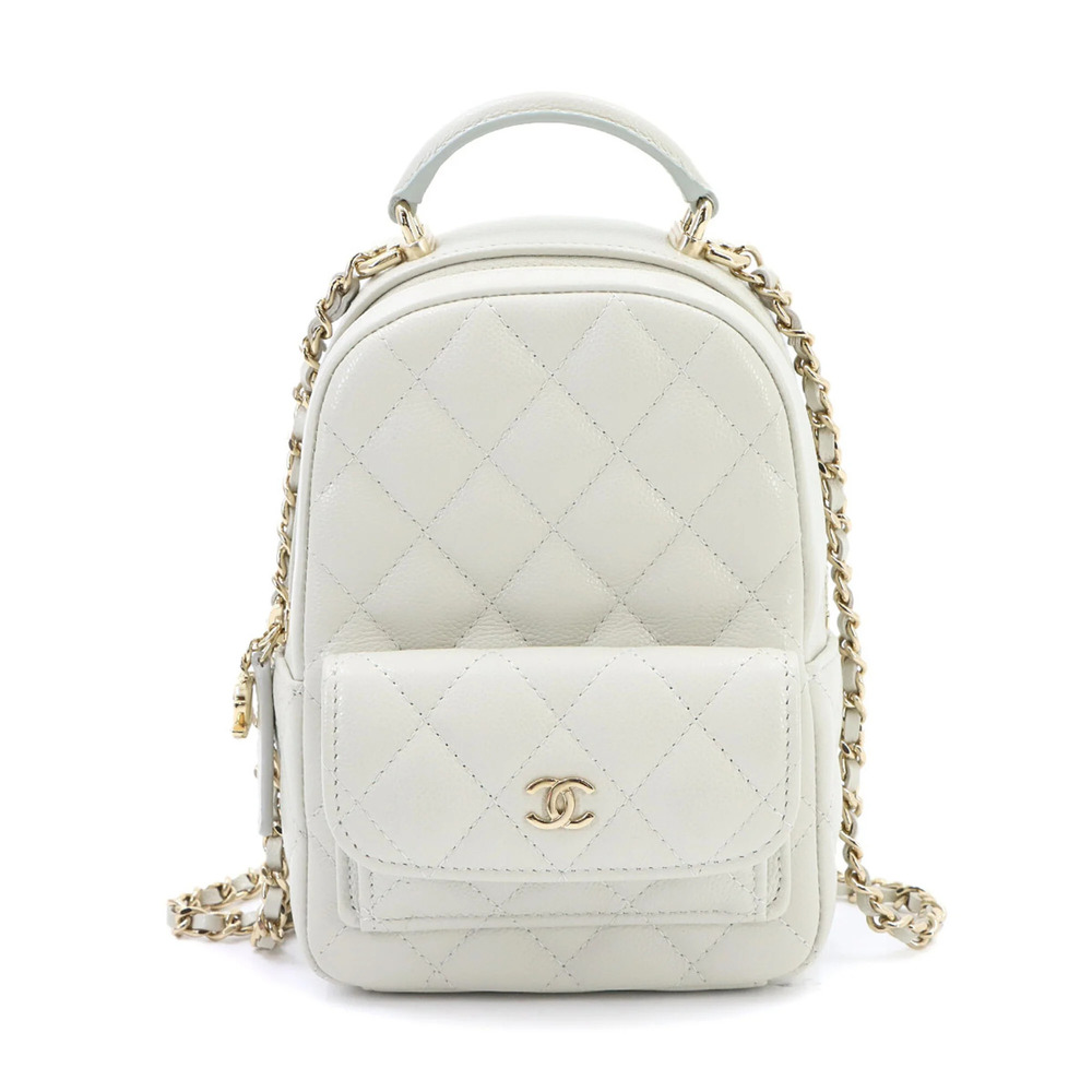 Chanel Matelasse Chain Mini Backpack (AP3753) - Caviar Leather, White, Gold H...